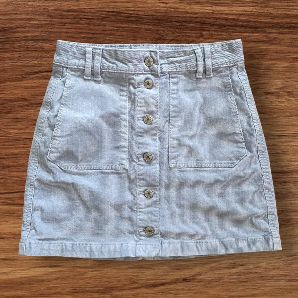 American Eagle Womens Super Hi-Rise A Line Sky Blue Corduroy Button Fly Skirt 2L